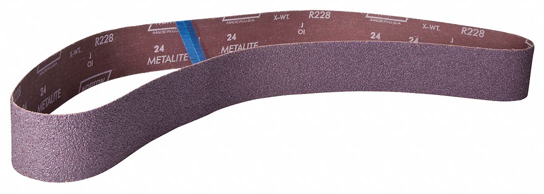 Sanding Belt: 4 in W x 54 in L, Aluminum Oxide, 100 Grit, X Wt Cotton Backing, R228 Metalite