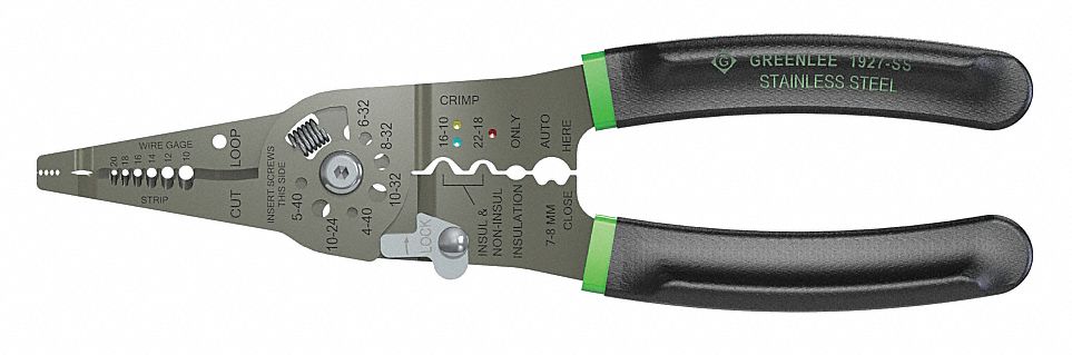 WIRE STRIPPER, 18 TO 8 AWG, 9 IN OVERALL L, CRIMP/CUT/SCREW SHEAR, STANDARD CUSHION GRIP, 9 TO 11 IN