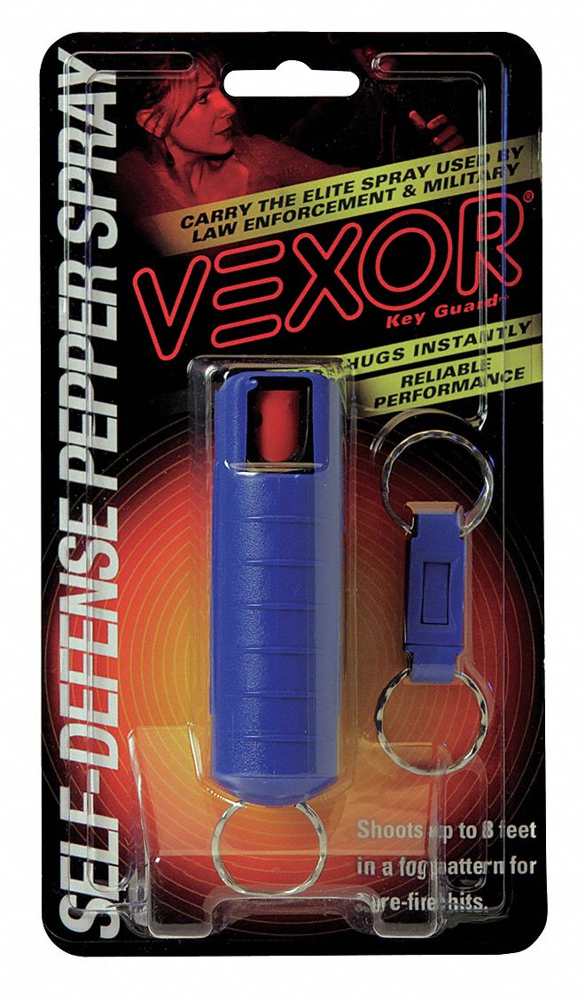 VEXOR Pepper Spray, Key Ring, Blue, 0.54 oz 22PJ60SD105C13R Grainger