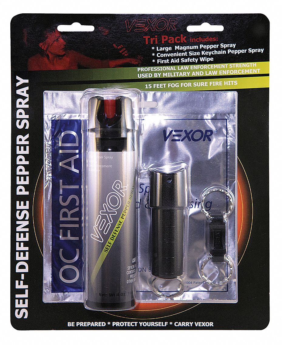 VEXOR, 25, 6.5 in Overall Ht (In.), Pepper Spray 22PJ7695TP3M4KW