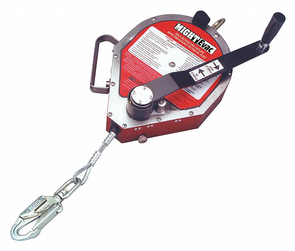 SELF-RETRACTING LIFELINE, STAINLESS STEEL WIRE ROPE, 100 FT L, 310 LB CAPACITY