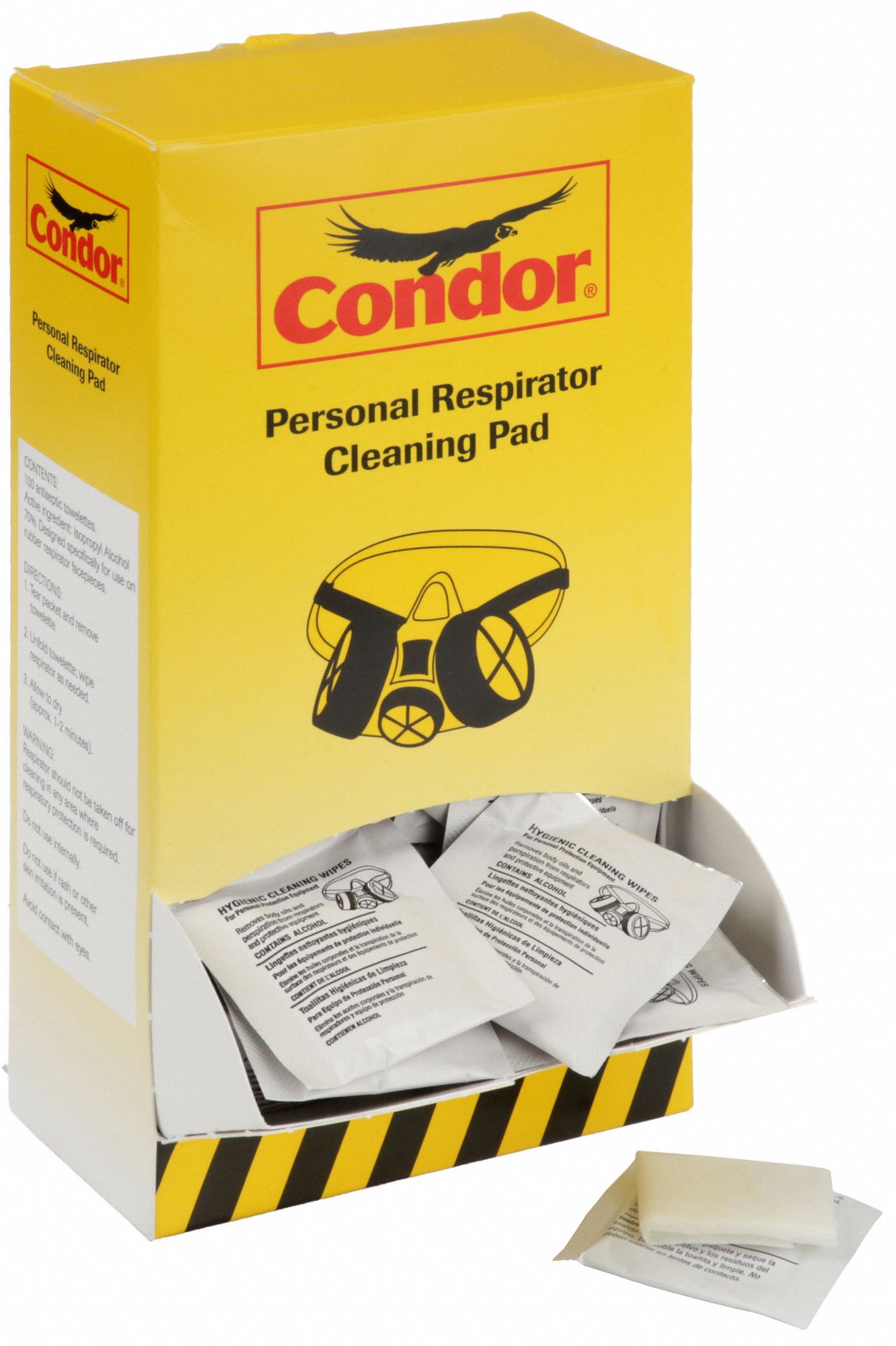 CONDOR Respirator Wipes Alcohol, 100 PK 22PN8822PN88 Grainger