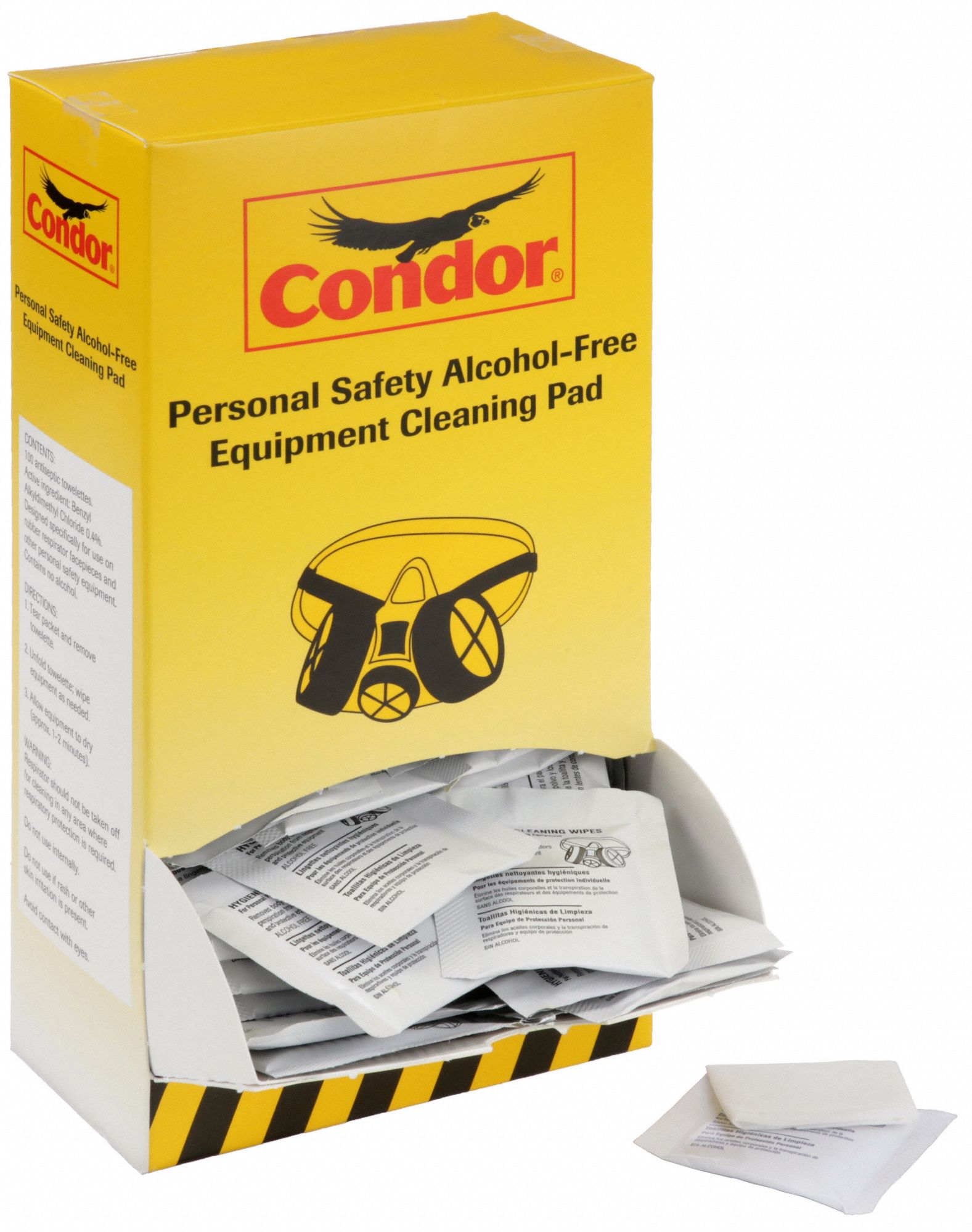 CONDOR Respirator Wipes, NonAlcohol, Size 8 in x 5 in, Includes (100