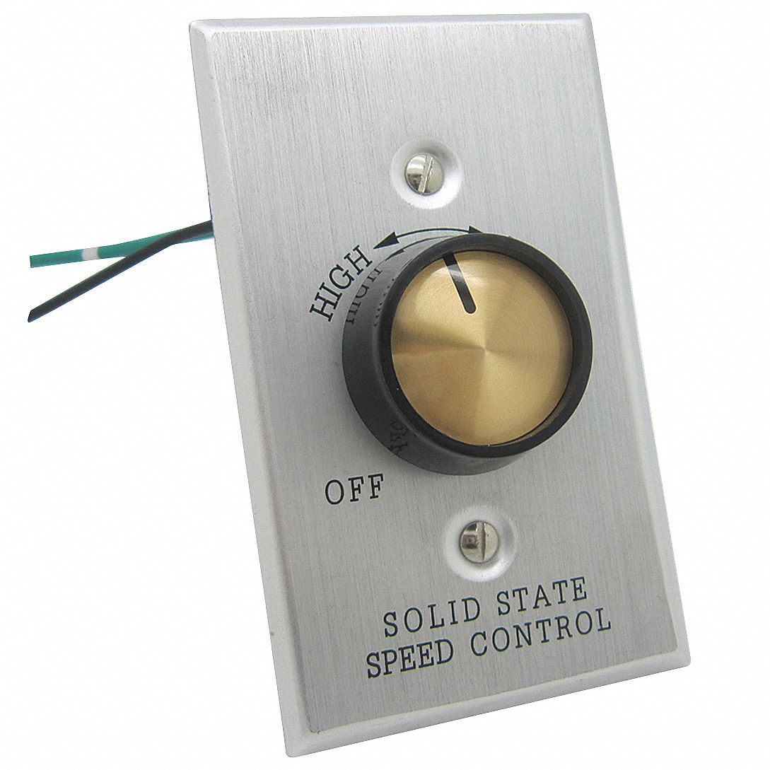 Speed Control: Dial, SPST, 1 Switches or Dials, 120V AC, Aluminum Plate, Silver Plate, 3 A