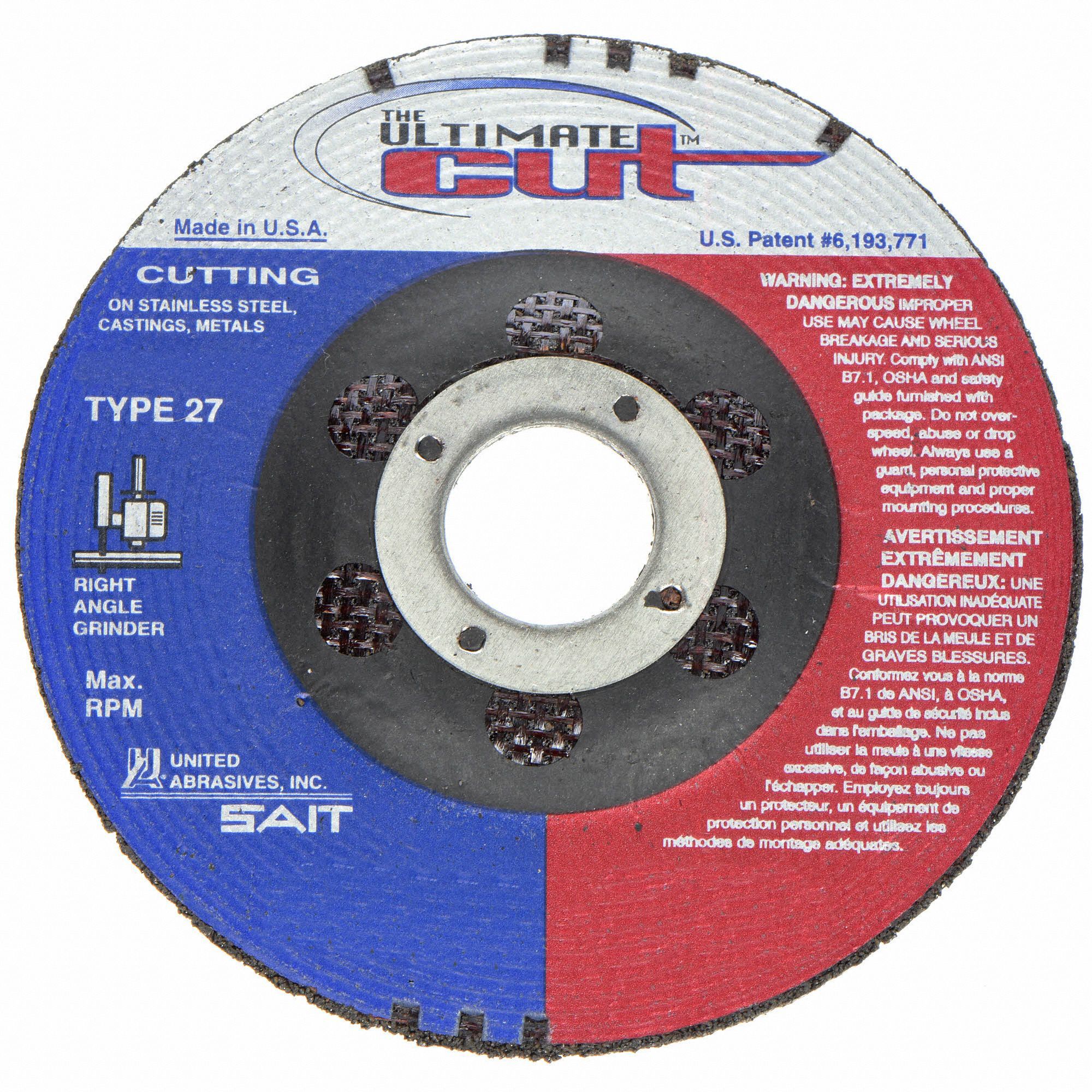 Depressed Center Cut-Off Wheel: Type 27, 4 1/2" x 0.045" x 7/8", Aluminum Oxide, 60 Grit