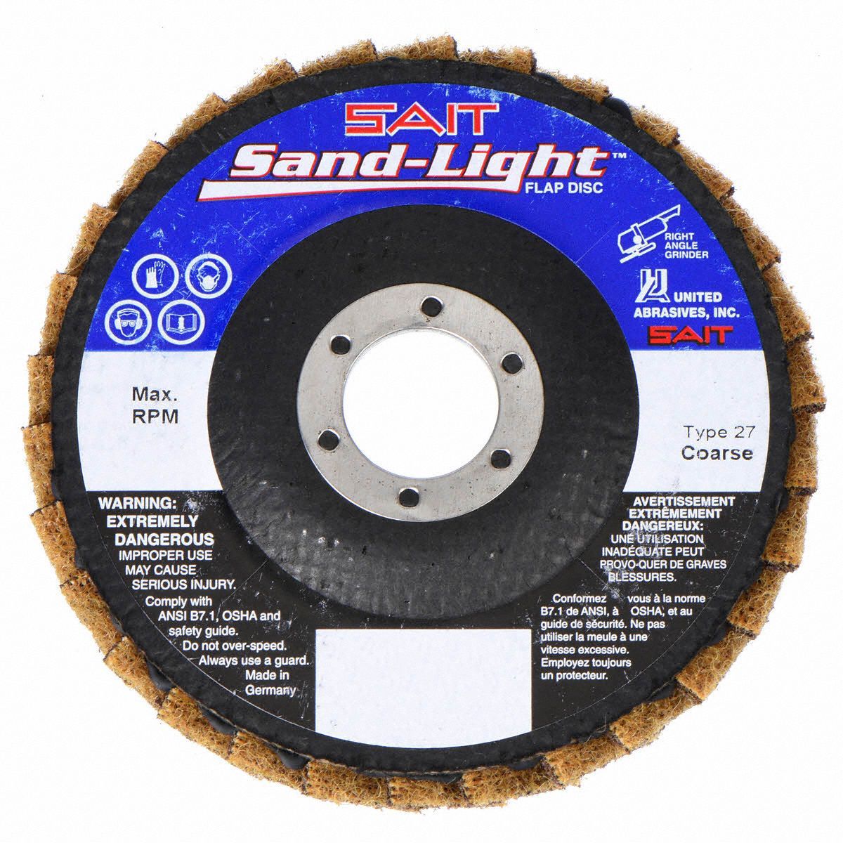 UNITED ABRASIVESSAIT, Type 29, 4 1/2 in Disc Dia, Flap Disc 22PT46