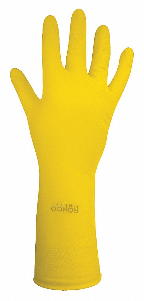 CHEMICAL-RESISTANT GLOVES, FLOCK-LINED, HONEYCOMB GRIP, SZ L/9, 12 IN L/16 MIL THICK, YLW, LATEX