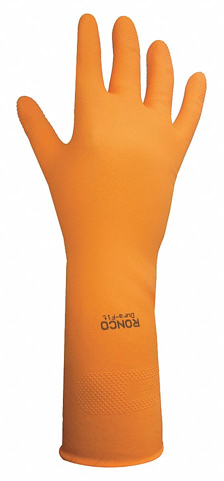 CHEMICAL-RESISTANT GLOVES, FLOCK-LINED, DIAMOND GRIP, SZ XXL/11, 13 IN L/18 MIL THICK, ORNG, LATEX