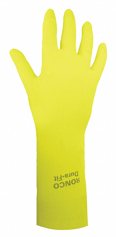 CHEMICAL-RESISTANT GLOVES, FLOCK-LINED, HONEYCOMB GRIP, SZ M/8, 12 IN L/20 MIL THICK, YLW, LATEX