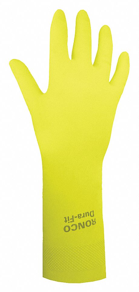 CHEMICAL-RESISTANT GLOVES, FLOCK-LINED, HONEYCOMB GRIP, SZ S/7, 12 IN L/20 MIL THICK, YLW, LATEX