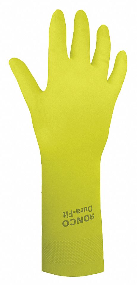 CHEMICAL-RESISTANT GLOVES, FLOCK-LINED, HONEYCOMB GRIP, SZ XL/10, 12 IN L/20 MIL THK, YLW, LATEX