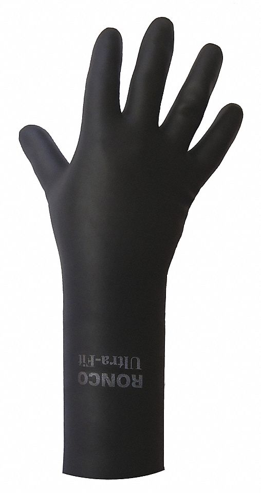 CHEMICAL-RESISTANT GLOVES, FLOCK-LINED, DIAMOND GRIP, SZ L/9, 12 IN L/28 MIL THICK, BLK, LATEX