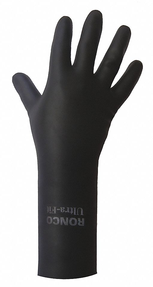 CHEMICAL-RESISTANT GLOVES, FLOCK-LINED, DIAMOND GRIP, SZ M/8, 12 IN L/28 MIL THICK, BLK, LATEX