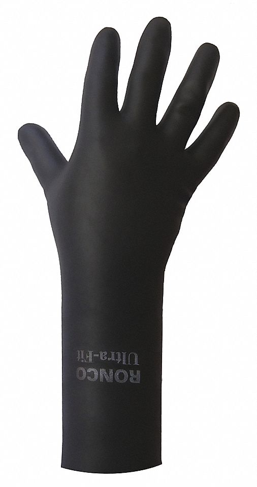 CHEMICAL-RESISTANT GLOVES, FLOCK-LINED, DIAMOND GRIP, SZ XL/10, 12 IN L/28 MIL THICK, BLK, LATEX