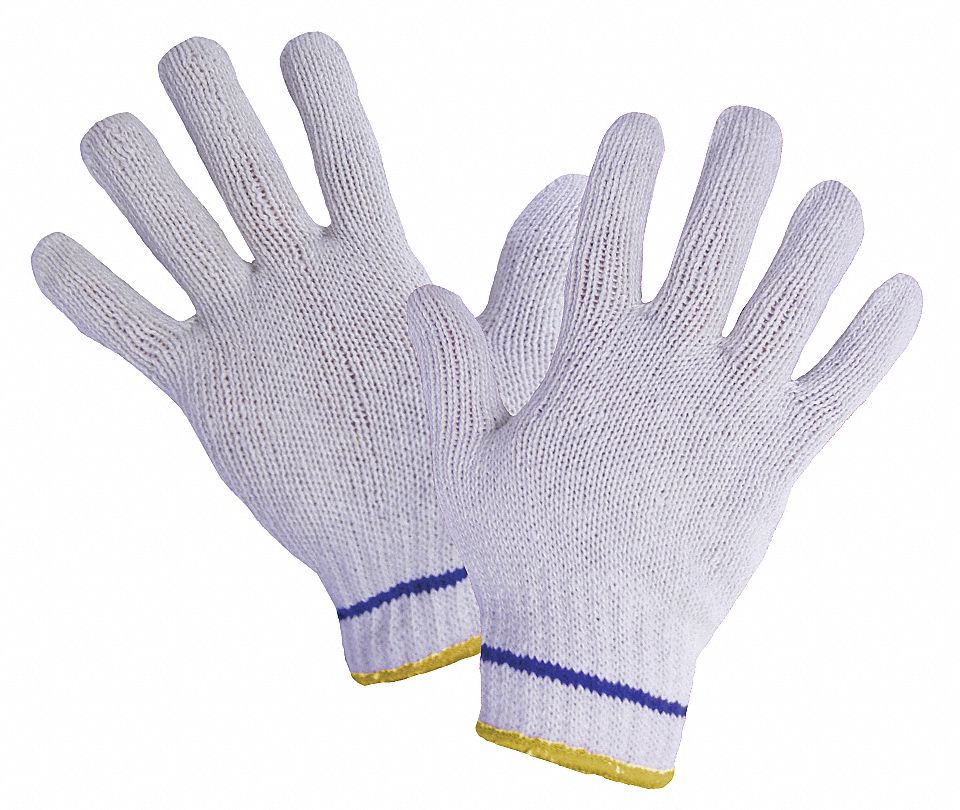 STRINGKNIT GLOVES, WHITE/BLUE/YELLOW, POLYESTER/COTTON, PR