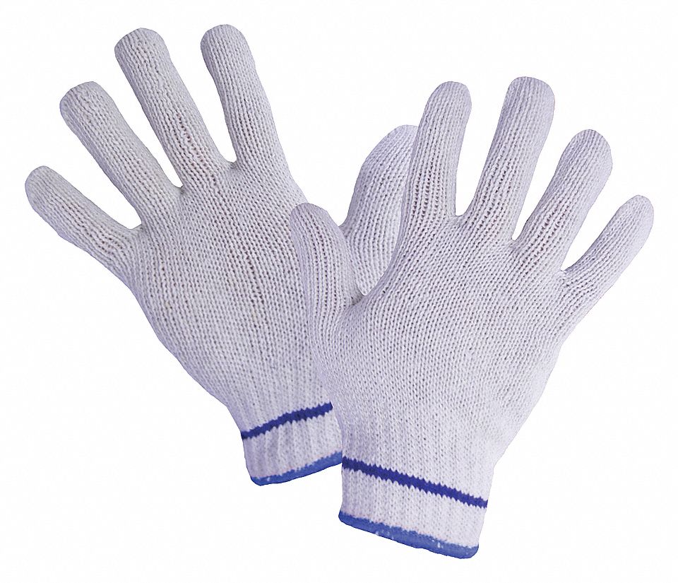 GANTS EN TRICOT FICELLE, TAILLE T-GRAND, BLANC/BLEU, POLYESTER/COTON, PR