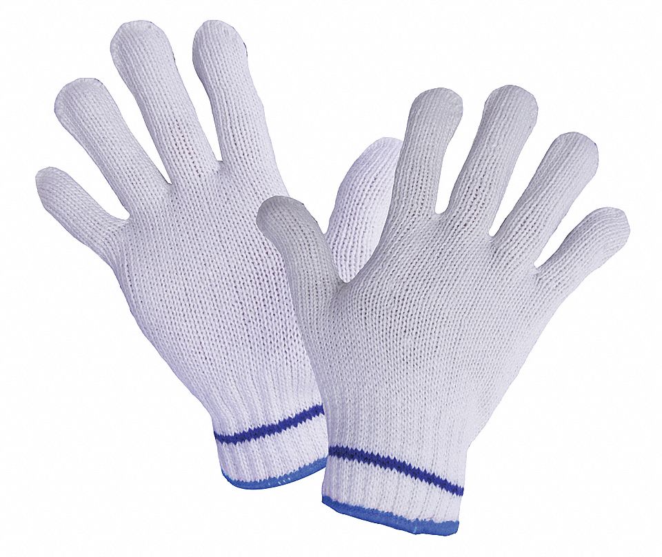 STRINGKNIT GLOVES, 63 G, SZ XL, WHITE/BLUE, POLYESTER, PR