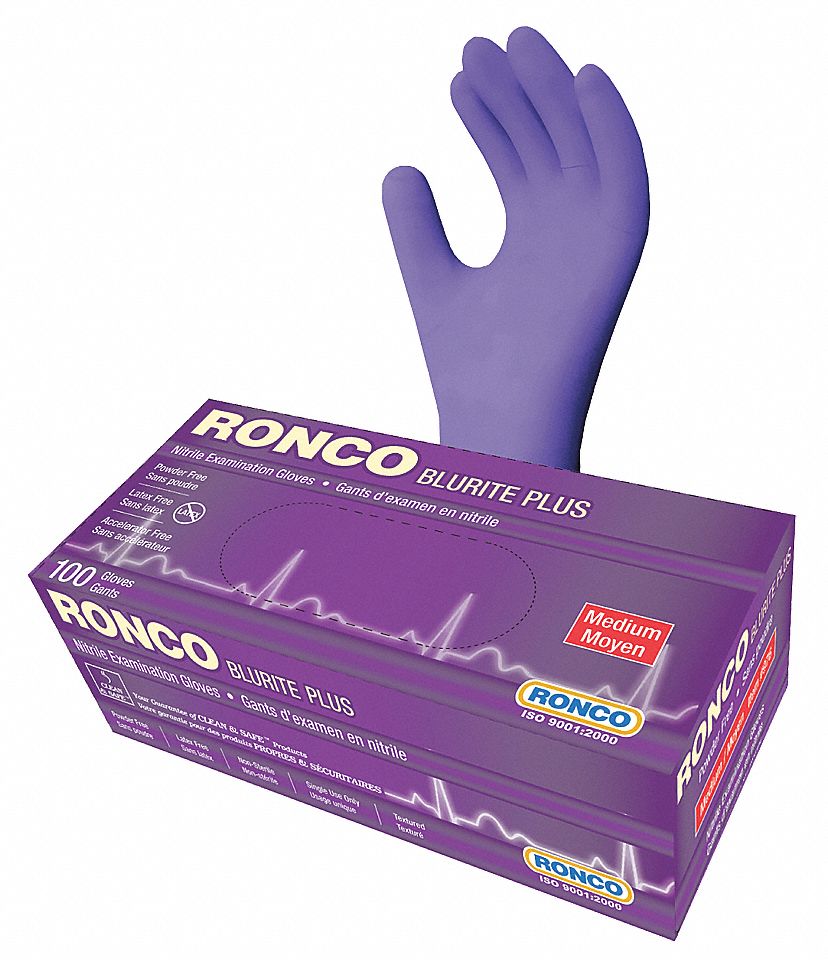 DISPOSABLE GLOVES, 9 1/2 IN L/4 MIL THICK, SIZE 8/M, DARK BLUE, NITRILE, BX 100