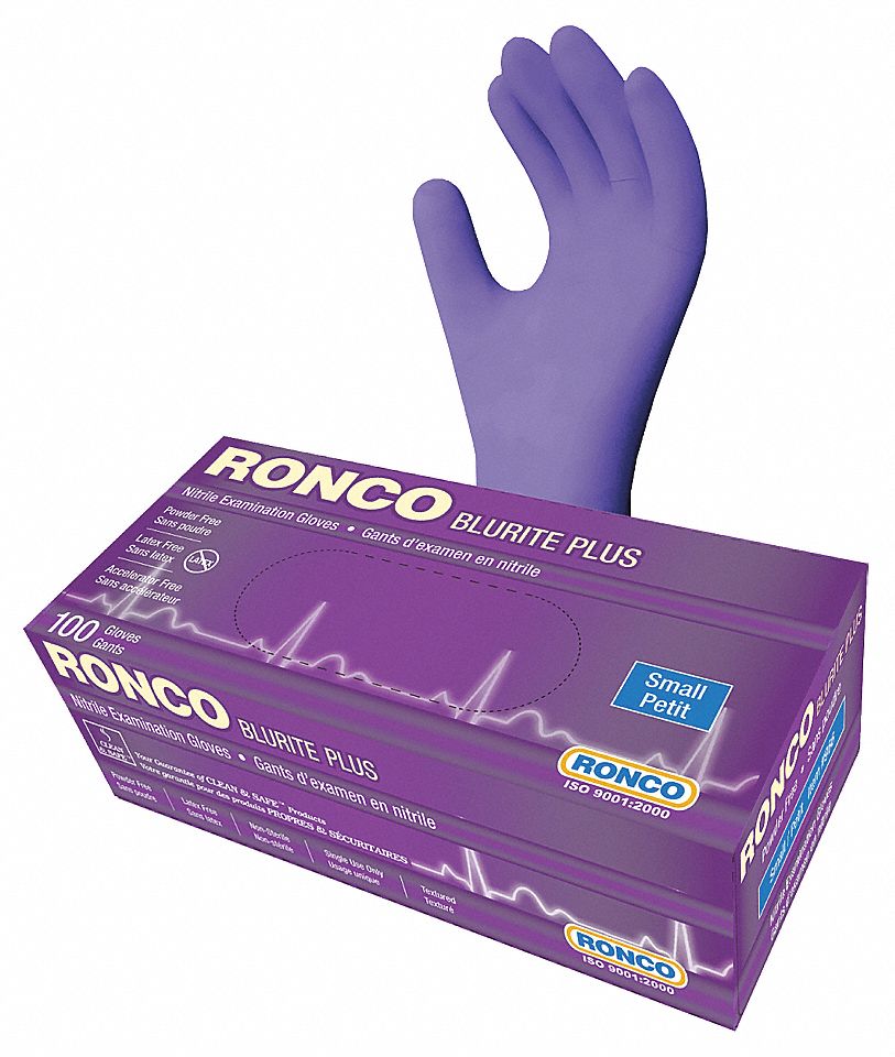 DISPOSABLE GLOVES, 9 1/2 IN L/4 MIL THICK, SIZE 7/S, DARK BLUE, NITRILE, BX 100