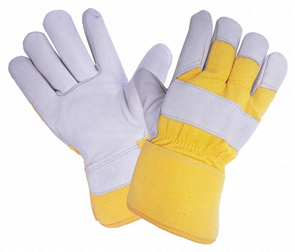 FITTER GLOVES, GUNN CUT/INSULATED, 10 1/2 IN L, CREAM/YELLOW/BLACK, GRAIN LEATHER/THINSULATE, PR