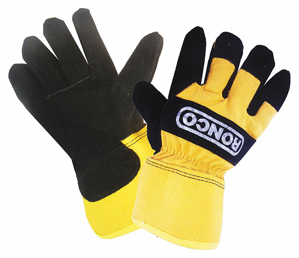 GLOVES, ROUGH/GUNN CUT/COLD RESIST, 10 3/4 IN L, GRY/BLK/RED/BL, SPLIT LEATHER/THINSULATE, PR