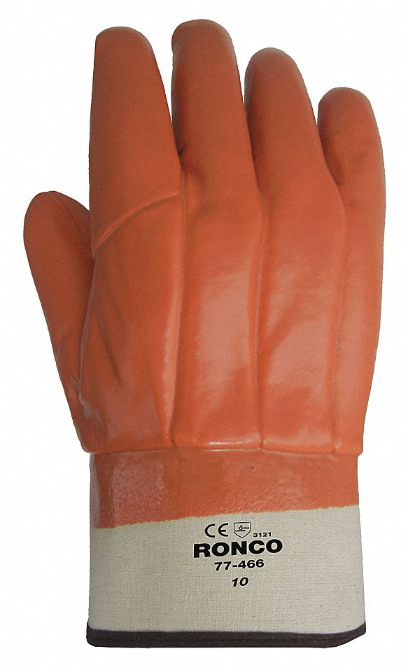 GLOVES, GUNN CUT/COLD RESIST/SAFETY CUFF, 12.4 IN L, BROWN, PVC/JERSEY