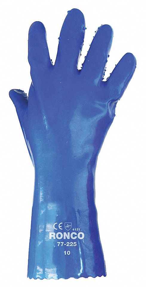 GLOVES, W/ CHIPS, COATED, FULL COAT, XL, BLUE, PVC