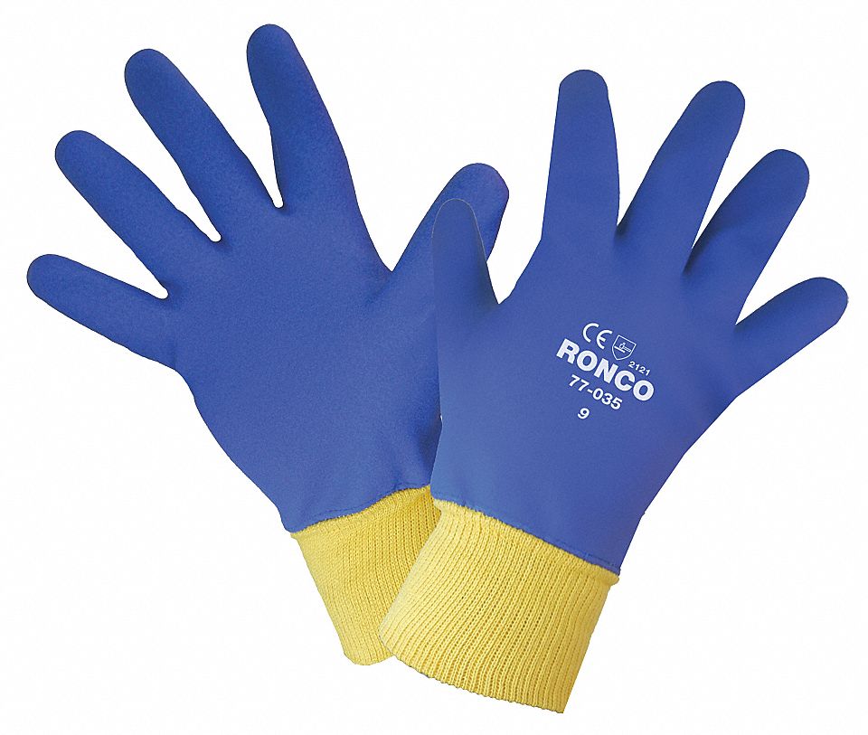 77-035 FOAM PVC DIPPED GLOVES, BL/YLW, M/8, ANSI/ISEA ABRASION 2/CUT A1/PUNCTURE 1