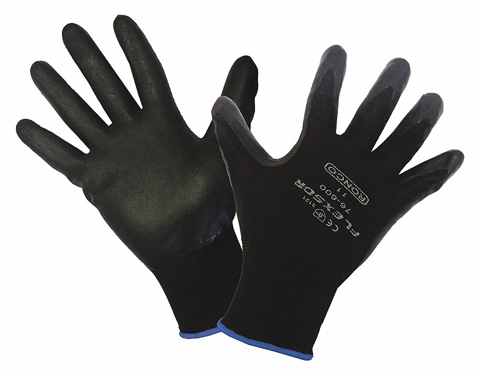 GLOVES, COATED, ABRASION LEVEL 4, PALM/FING, SMOOTH FINISH, XXL, BLACK, NITRILE NYLON