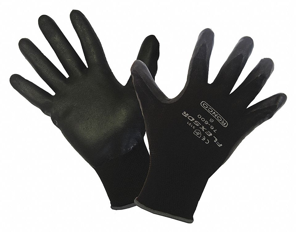 GLOVES, COATED, ABRASION LEVEL 4, PALM/FING, SMOOTH FINISH, M, BLACK, NITRILE NYLON
