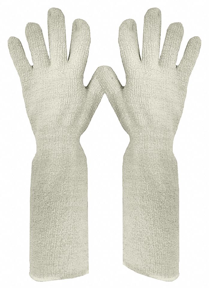 GLOVES, HEAT-RESISTANT, AMBIDEXTROUS, GAUNTLET CUFF, ONE SIZE, 16 1/2 IN, NATURAL, TERRY