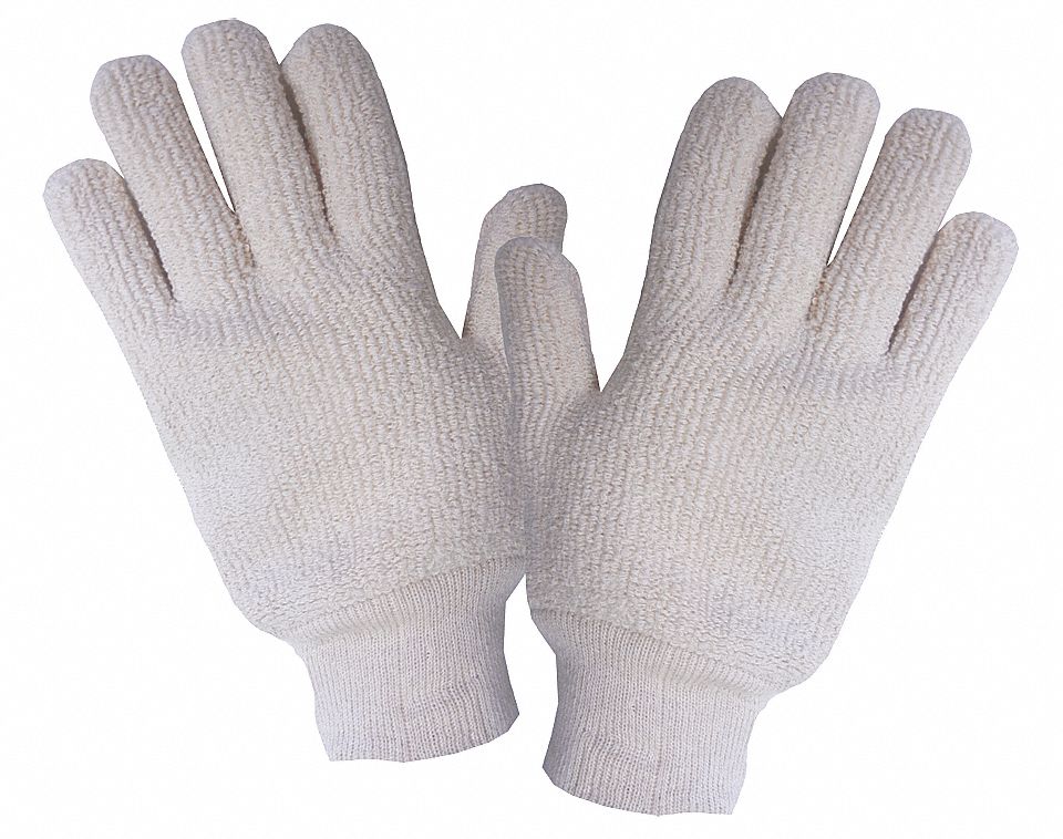 WOMENS GLOVES, HEAT-RESISTANT, AMBIDEXTROUS, KNIT WRIST, ONE SIZE, 9 1/2 IN, NATURAL, TERRY