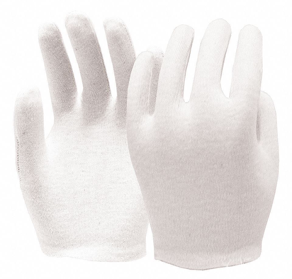 COTTON INSPECTION GLOVES, LADIES, BLEACHED WHITE, UNHEMMED CUFF