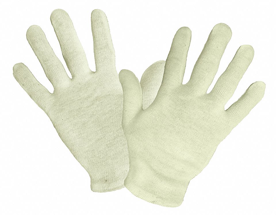 COTTON INSPECTION GLOVES, MENS, NATURAL, UNHEMMED CUFF