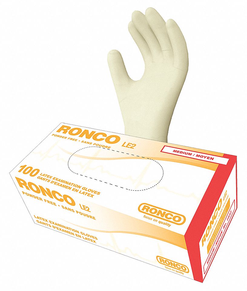DISPOSABLE EXAM GLOVES, 9 1/2 IN L/4 MIL THICK, SIZE 8/M, TAN, LATEX, BX 100