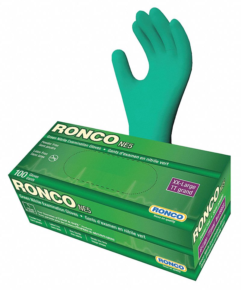GANTS D'EXAMEN JETABLES, 9 1/2PO L/ÉPAISSEUR 5 MIL, TAILLE 11/TTG, VERT, NITRILE, BT 100
