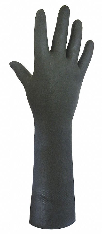 CHEMICAL-RESISTANT GLOVES, FLOCK-LINED, DIAMOND GRIP, SZ L/9, 12 IN L/28 MIL THICK, BLK, NEOPRENE