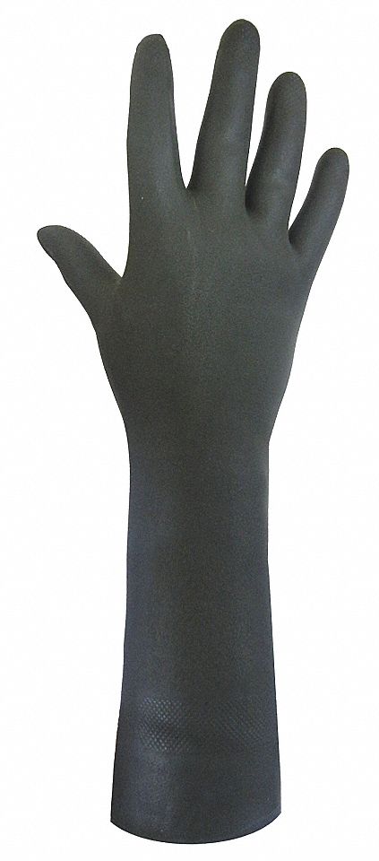 CHEMICAL-RESISTANT GLOVES, FLOCK-LINED, DIAMOND GRIP, SZ M/8, 12 IN L/28 MIL THICK, BLK, NEOPRENE