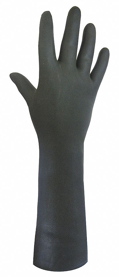 CHEMICAL-RESISTANT GLOVES, FLOCK-LINED, DIAMOND GRIP, SZ S/7, 12 IN L/28 MIL THICK, BLK, NEOPRENE