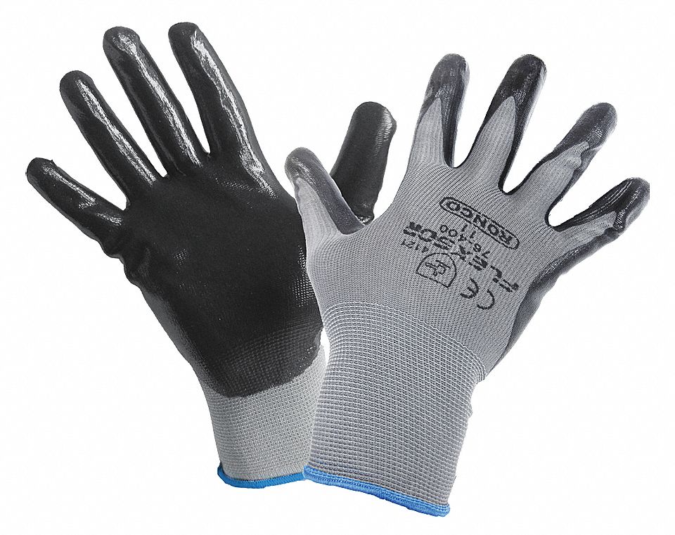 GLOVES, COATED, ABRASION LEVEL 4, PALM/FING, SMOOTH FINISH, XS, GRY/BLK, NITRILE NYLON
