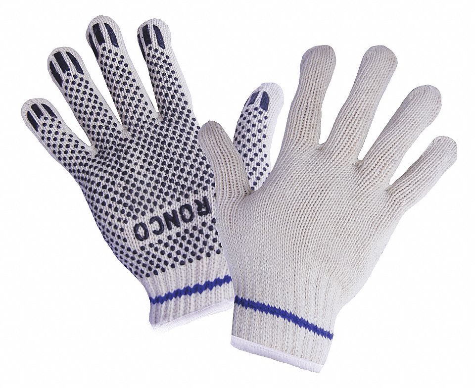 STRINGKNIT GLOVES, DOTS, SIZE L, NATURAL/BLUE, PVC, PR