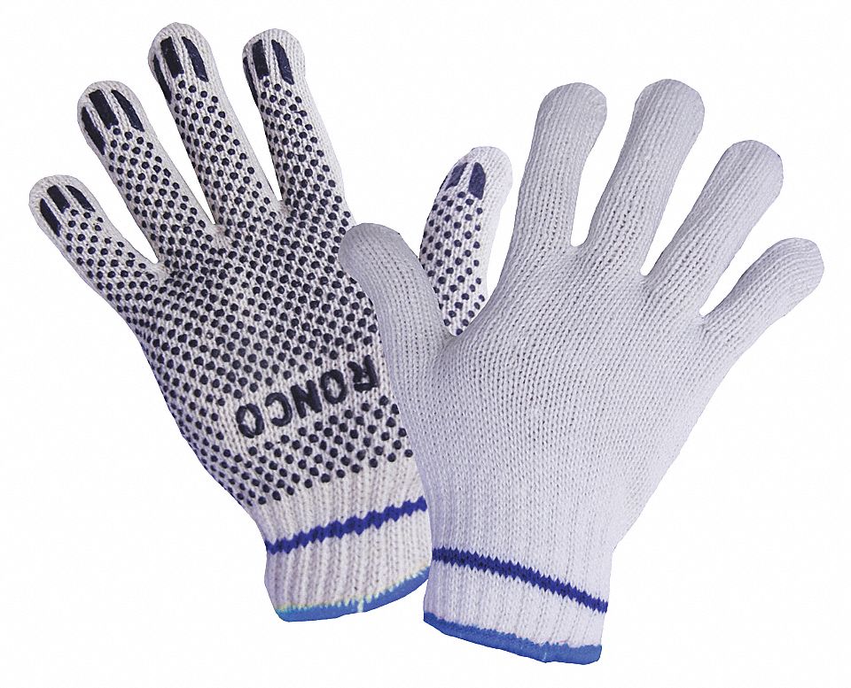 GANTS EN TRICOT FICELLE, POINTS, TAILLE TG, NATUREL/BLEU, PVC, PR