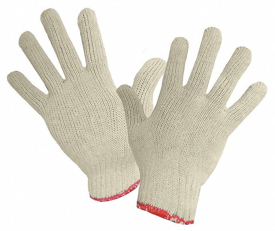 STRINGKNIT GLOVES, 40 G, STRAIGHT THUMB, SZ S, NATURAL, POLYESTER/COTTON, PR