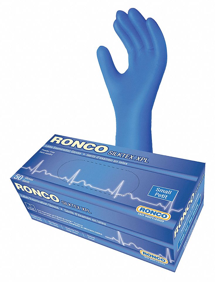 SILTEX XPL EXAM GLOVES, 12 IN L, SIZE 7/S, BLUE, LATEX, BX 50