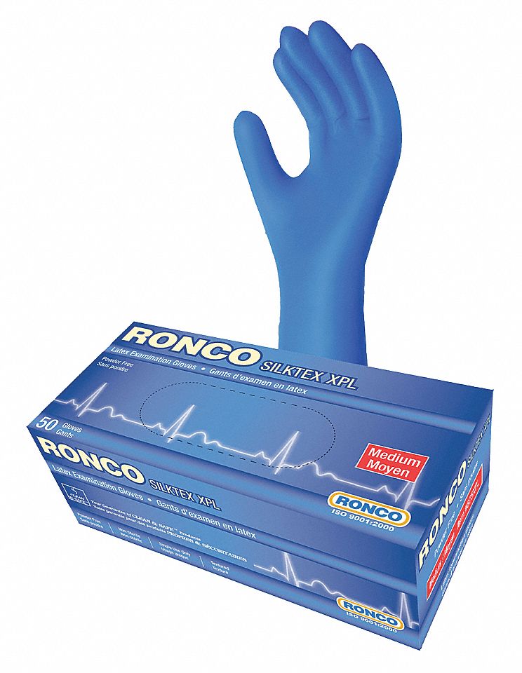 GANTS D'EXAMEN SILTEX XPL, 12PO L, TAILLE 8/M, BLEU, LATEX, BT 50