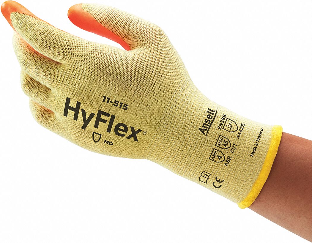 HI-VIS CUT-RESISTANT GLOVES, 13 GAUGE, SZ 6, YELLOW/ORANGE, HYBRID NITRILE FOAM PALM, PAIR