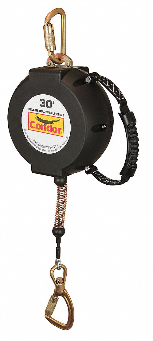 Self-Retracting Lifeline: Steel Carabiner Anchor, Harness Steel Swivel Snap Hook, 30 ft Line