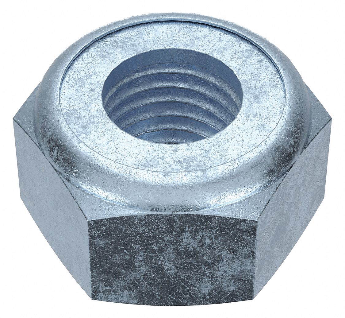 LOCK NUT, NYLON INSERT, M10-1.25 THREAD, STEEL, CLASS 5, ZINC PLATED, 17MM HEX W, 100 PK
