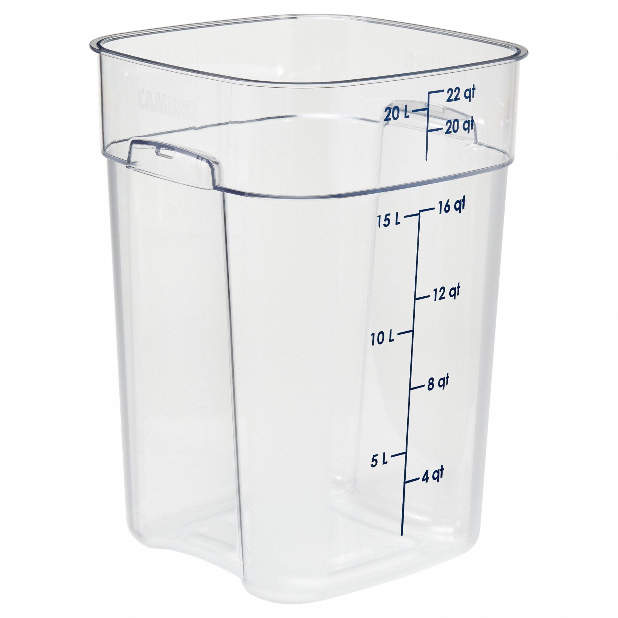 Food Storage Container: 22 qt Capacity, Clear Body, Graduated, Polycarbonate, Includes Handle