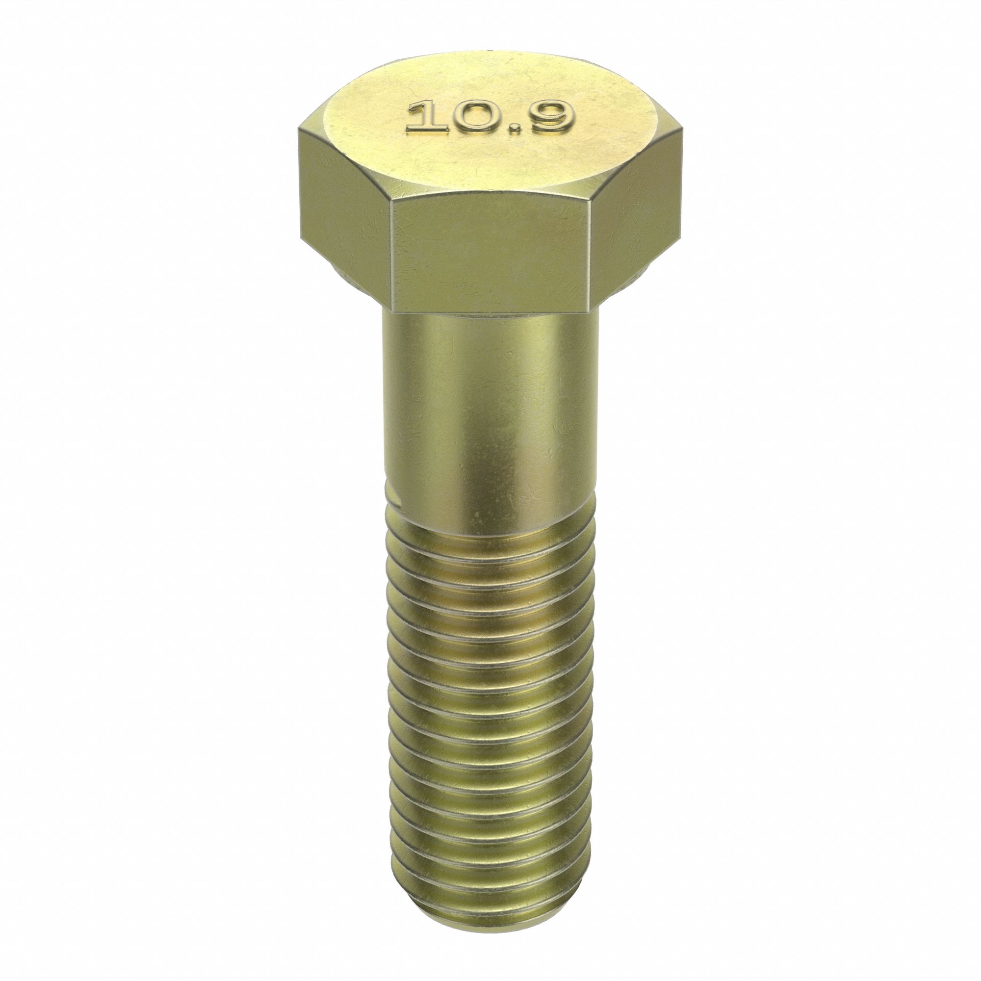 HEX HEAD CAP SCREW, STEEL, CLASS 10.9, ZINC YELLOW, M12-1.75, COARSE, 45MM L, METRIC, HRC32, 10 PK